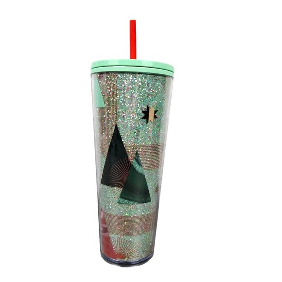 Starbucks Christmas Cold Travel Cup 24 floz Tumbler Straw Glitter Insulated Tree - Picture 1 of 7